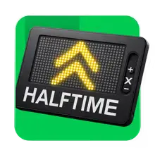 לוח דיגיטלי מציג שני חצים צהובים מעל הכיתוב "HALFTIME", כפתורי פלוס/מינוס, וקיצור דרך לעדכון בפוקר. stakeil -